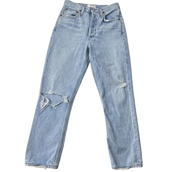 AGOLDE Riley Straight Leg High Rise Distressed Crop Jeans Light Wash 25 - Picture 1 of 7